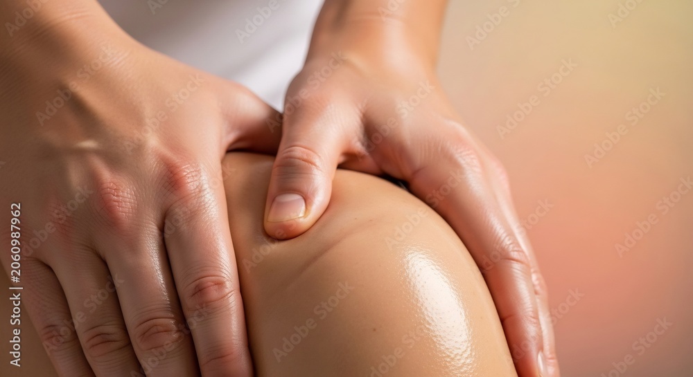 Fototapeta premium A person receiving a massage on their shoulder with skilled hands