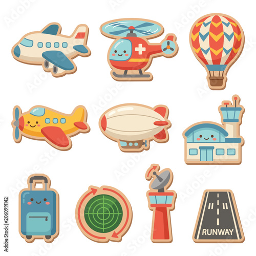 Φωτογραφία Colorful airplane helicopter hot air balloon.