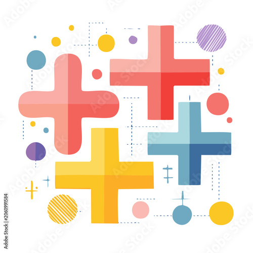Abstract flat design with colorful plus signs and circles