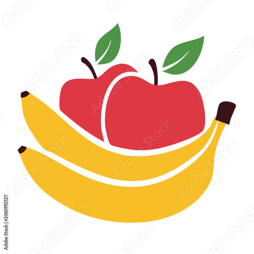 Flat design fruit basket icon with apple and banana