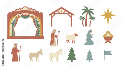 Cuadro en lienzo Traditional Christmas nativity scene elements and religious figures