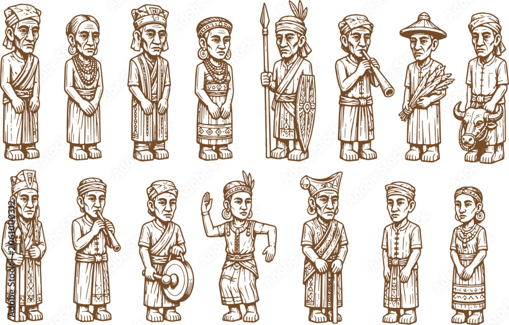 Naklejka premium Traditional People Wooden Sculpture