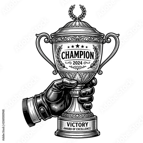 Hand Holding Champion Trophy | Victory Award of Excellence | Vintage Style