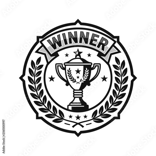 Winner Trophy Emblem - Success, Victory, Achievement Award Badge