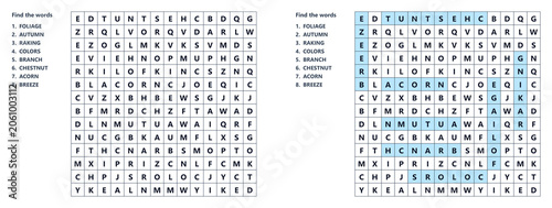 Autumn Foliage Word Search Printable Activity, Mystery word puzzle
