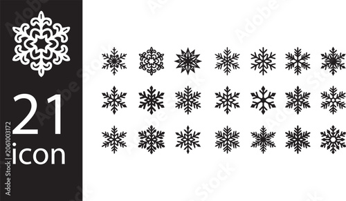 Snowflake icon collection for winter season, weather, holiday decoration, Christmas design, cold climate