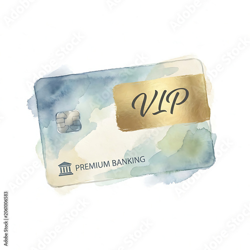Premium banking VIP gold credit card watercolor illustration cash clip art asset