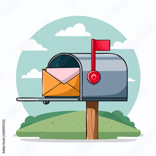 Mailbox with letters and flag