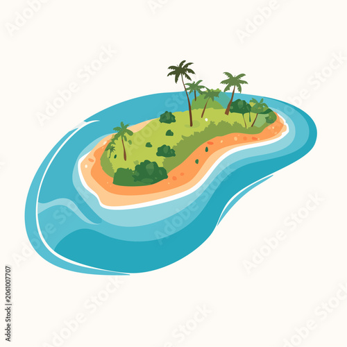 Tropical Island Paradise with Palm Trees and Ocean Waves