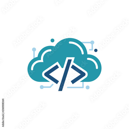 Cloud computing and coding icon symbolizing digital technology and software development services in the cloud