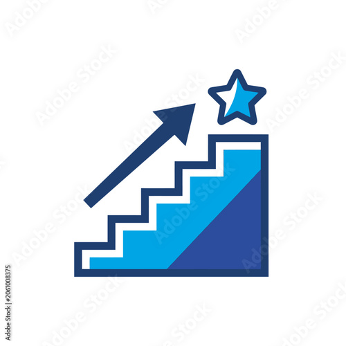 Success stairs icon showing career growth, achievement, and progress toward a goal with an upward arrow and star