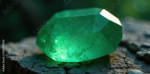 Close-up of giant emerald gemstone, highlighting its vibrant green color and unique texture , giant emerald, close-up, textured surface