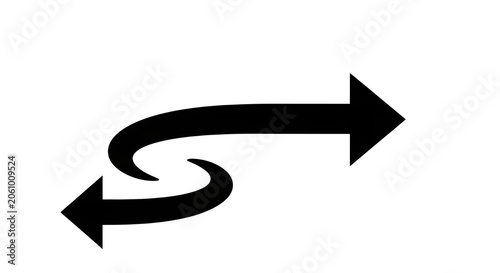 Black Double Arrow Icon with Intersecting Curved Tails on White Background