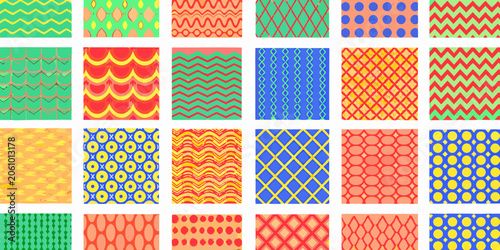 Assorted geometric patterns colorful vector illustrations on a white background