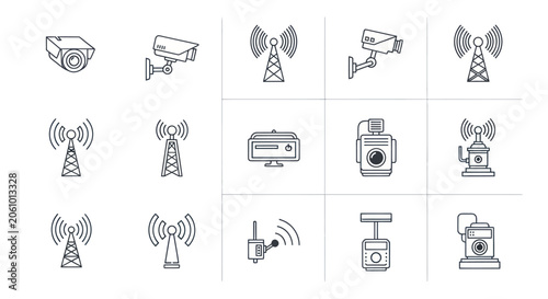 Security Camera and Communication Tower Icon Set