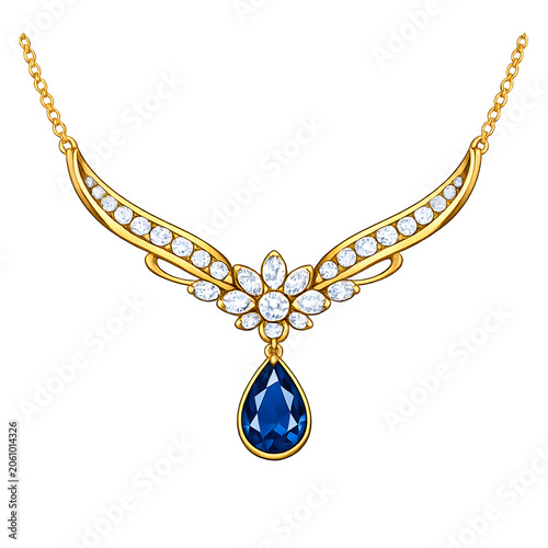 gold necklace on white background