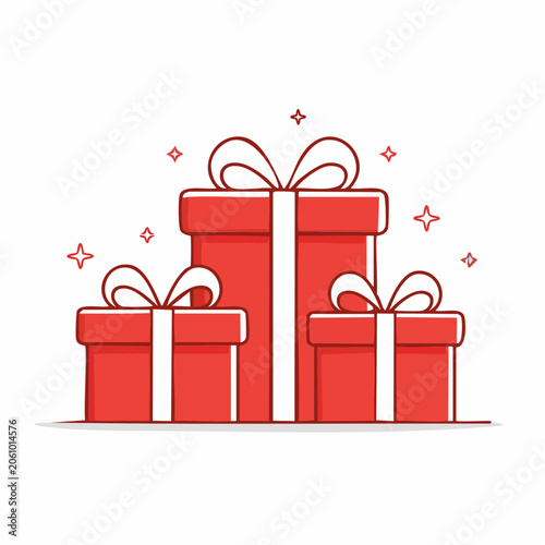Three Red Gift Boxes with White Ribbons and Stars