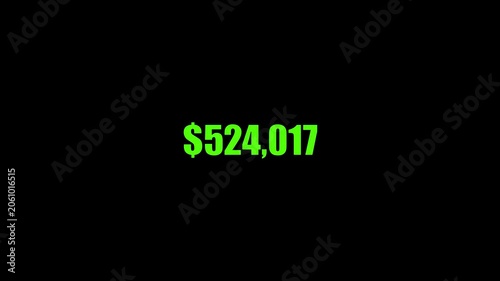 Animated dollar counter financial growth numbers counting up animation black background