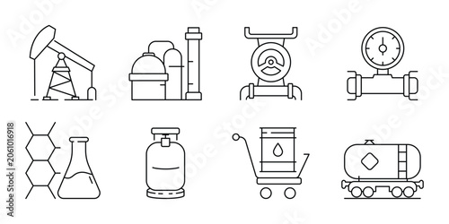 Fotografía Professional Oil and Gas Industry Heavy Manufacturing Linear Icon Collection