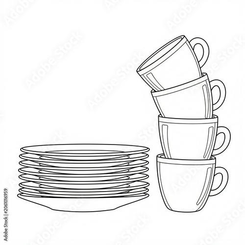 plates and cups sketch 