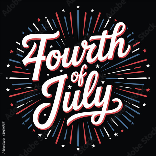 Vibrant Fourth of July celebration with explosive fireworks and patriotic lettering