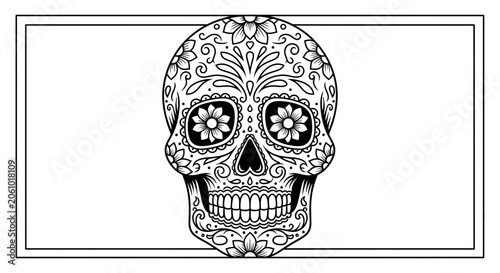 Day of the Dead Sugar Skull Coloring Page - Intricate Floral Patterns