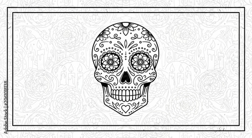 Day of the Dead Sugar Skull Coloring Page with Floral Pattern