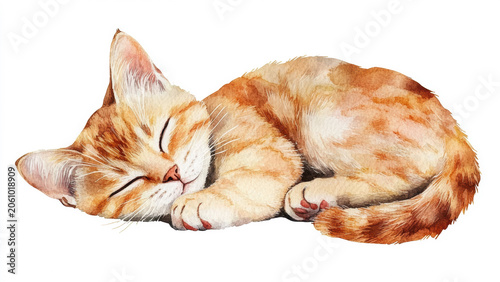 Cute Watercolor Kitten and Cat Characters Isolated on White Background