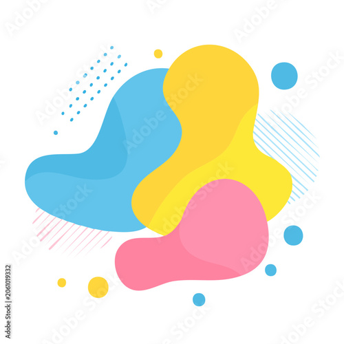 Abstract fluid shapes with dots and lines on white background