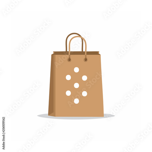 Brown paper shopping bag with handles and dots