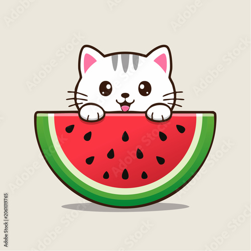 Cute Cat With Watermelon Slice