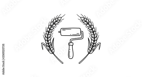 Wheat Wreath with Paint Roller Emblem, Agriculture and Renovation Concept