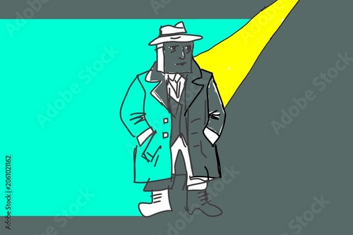 Quadro su tela Mysterious Trench Coat Figure Representing Solitude in Darkness