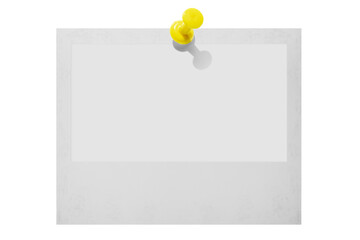 Photo card attached with a push pin isolated on a transparent background.