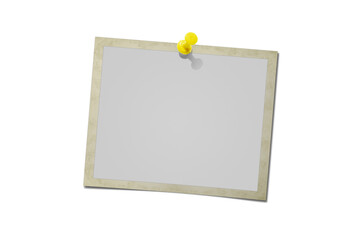 Photo card attached with a push pin isolated on a transparent background.