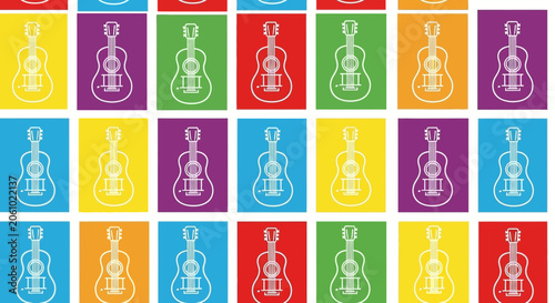 Colorful Guitar Pattern: Acoustic Guitars on Vibrant Backgrounds