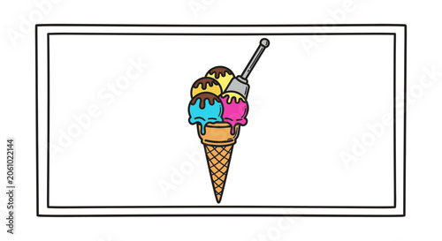 Colorful Ice Cream Cone with Scoop, Delicious Summer Dessert