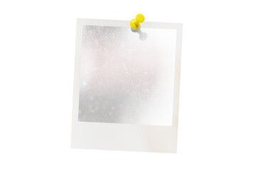 Photo card attached with a push pin isolated on a transparent background.