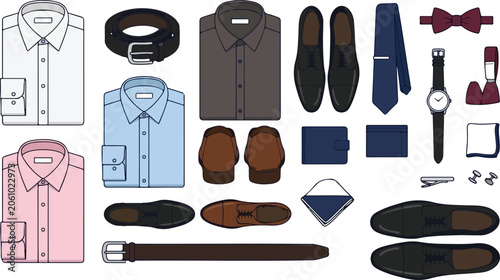 Photos Elegant male formal wardrobe collection vector illustration with navy blue shirt