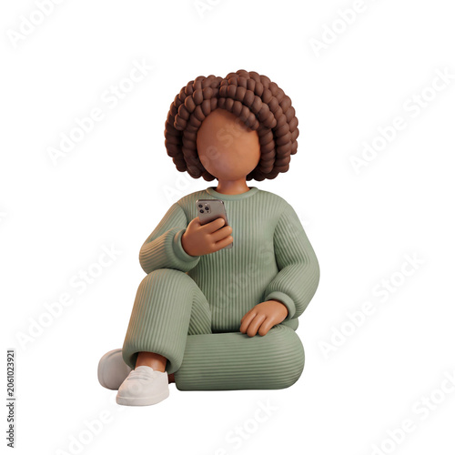 3D Claymorphism Faceless Woman Seated Scrolling Phone Mug Beside Her Relaxed Evening Wind Down White Background