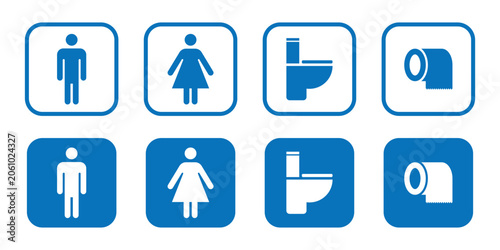 Konstfotografi A set of square toilet outline icon symbols for male, female, commode pan, toilet paper