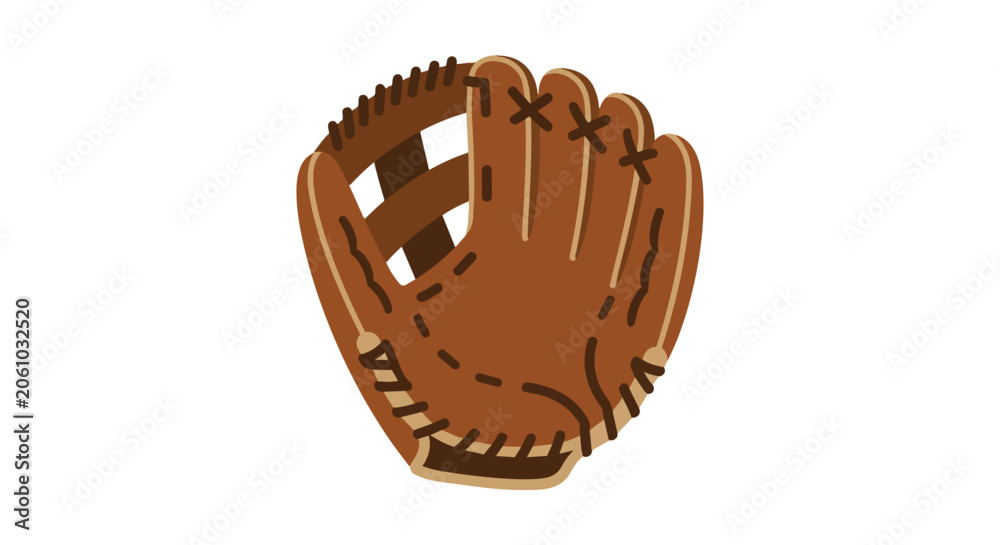 Fototapeta premium Classic Brown Leather Baseball Glove Vector Illustration, Professional Sports Equipment for Athletes