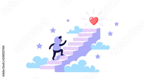Fotografie A person climbing stairs to a heart.