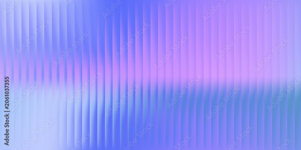 Fototapeta premium Abstract ribbed glass background with blurred blue and pink reflections. Fractal vertical lines pattern. Neon fluted rippled futuristic backdrop for modern techno geometric designs. Vector