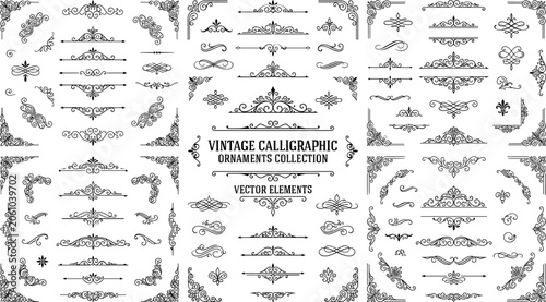 Foto Vintage calligraphic ornaments collection vector elements set with ornate text d