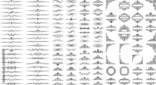 Slika na platnu Mega vintage calligraphic elements vector set with decorative dividers ornate fl