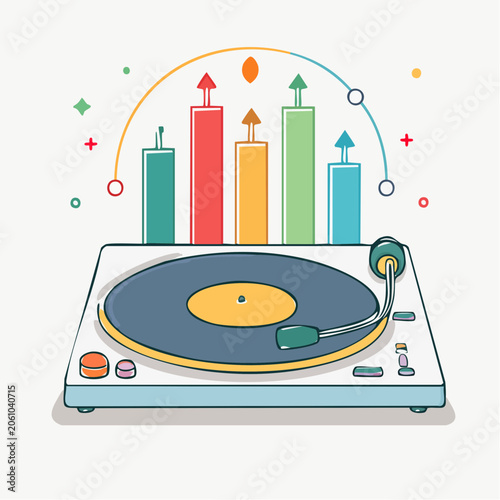 Turntable with Sound Equalizer Bars and Music Notes