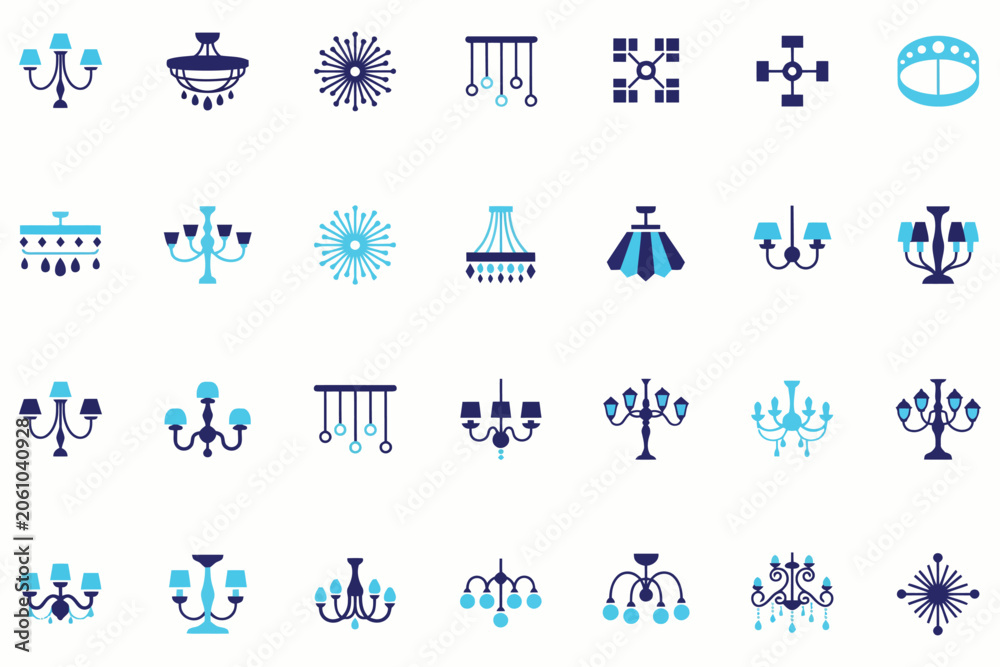 Fototapeta premium Chandelier Icons Featuring Modern and Classic Lighting Fixtures with Elegant Interior Decoration Styles Luxury Ceiling Lamps and Decorative Home Design Elements