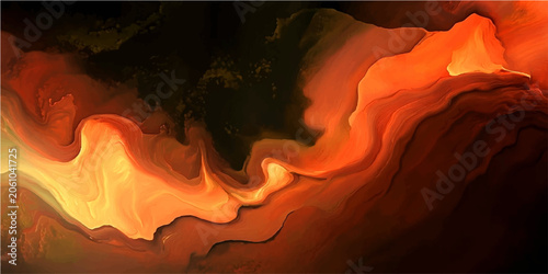 Tablou pe pânză Abstract fiery volcanic eruption with molten lava flow and smoke clouds, dramati