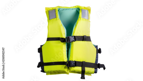 Cuadro en lienzo Yellow life vest with black straps and buckles